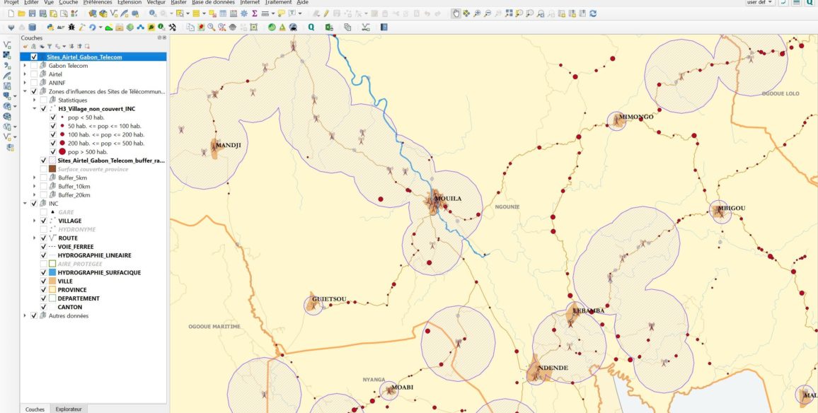 Localities entitled to receive the universal electronic communications service, GABON