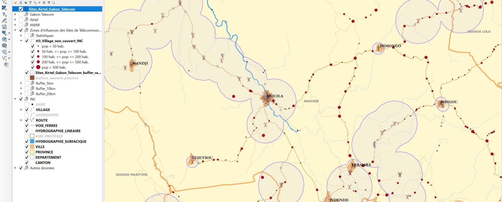 Localités éligibles au service universel des communications électroniques, GABON